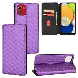 For Samsung Galaxy A03 164.2mm Global Cubic Grid Texture Flip Leather Phone Case(Purple)