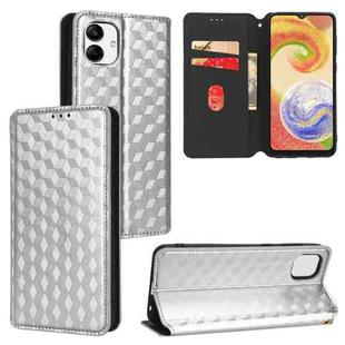 For Samsung Galaxy A04 4G / M13 5G Cubic Grid Texture Flip Leather Phone Case(Silver)