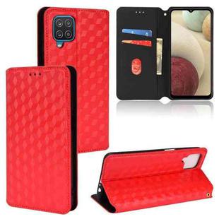 For Samsung Galaxy A12 / A12 Nacho / M12 Cubic Grid Texture Flip Leather Phone Case(Red)