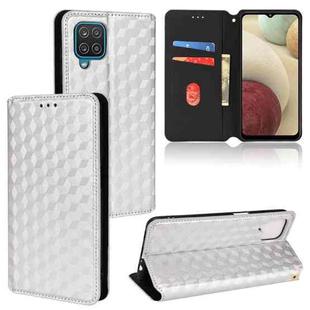 For Samsung Galaxy A12 / A12 Nacho / M12 Cubic Grid Texture Flip Leather Phone Case(Silver)