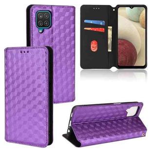 For Samsung Galaxy A12 / A12 Nacho / M12 Cubic Grid Texture Flip Leather Phone Case(Purple)