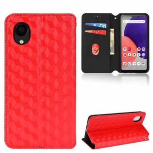 For Samsung Galaxy A22 5G Japan Version Cubic Grid Texture Flip Leather Phone Case(Red)