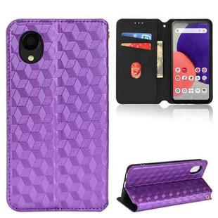 For Samsung Galaxy A22 5G Japan Version Cubic Grid Texture Flip Leather Phone Case(Purple)
