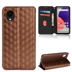 For Samsung Galaxy A22 5G Japan Version Cubic Grid Texture Flip Leather Phone Case(Brown)