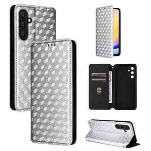 For Samsung Galaxy A25 5G Cubic Grid Texture Flip Leather Phone Case(Silver)