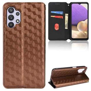 For Samsung Galaxy A32 5G / M32 5G Cubic Grid Texture Flip Leather Phone Case(Brown)