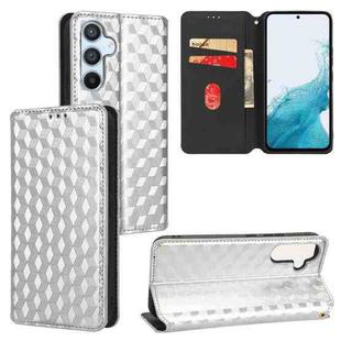 For Samsung Galaxy A54 5G Cubic Grid Texture Flip Leather Phone Case(Silver)