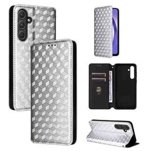 For Samsung Galaxy A55 5G Cubic Grid Texture Flip Leather Phone Case(Silver)