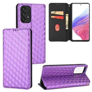 For Samsung Galaxy A73 5G Cubic Grid Texture Flip Leather Phone Case(Purple)