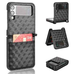 For Samsung Galaxy Z Flip3 Siamese Cubic Grid Texture Card Slot Leather Phone Case(Black)