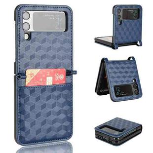 For Samsung Galaxy Z Flip3 Siamese Cubic Grid Texture Card Slot Leather Phone Case(Blue)