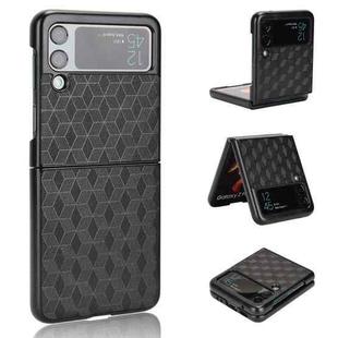 For Samsung Galaxy Z Flip3 Cubic Grid Texture Leather Back Cover Phone Case(Black)