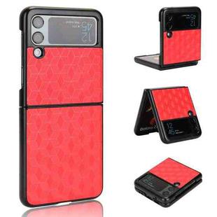 For Samsung Galaxy Z Flip3 Cubic Grid Texture Leather Back Cover Phone Case(Red)