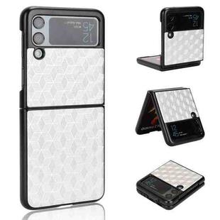 For Samsung Galaxy Z Flip3 Cubic Grid Texture Leather Back Cover Phone Case(Silver)