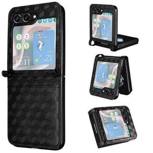 For Samsung Galaxy Z Flip5 Siamese Cubic Grid Texture Card Slot Leather Phone Case(Black)