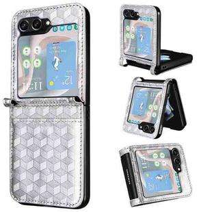 For Samsung Galaxy Z Flip6 Siamese Cubic Grid Texture Card Slot Leather Phone Case(Silver)