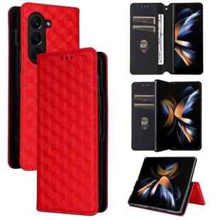 For Samsung Galaxy Z Fold5 Cubic Grid Texture Flip Leather Phone Case(Red)