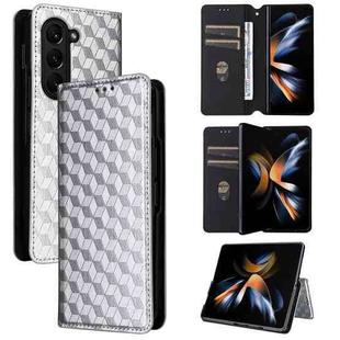 For Samsung Galaxy Z Fold5 Cubic Grid Texture Flip Leather Phone Case(Silver)