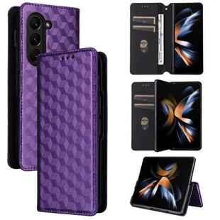 For Samsung Galaxy Z Fold6 Cubic Grid Texture Flip Leather Phone Case(Purple)