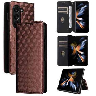 For Samsung Galaxy Z Fold6 Cubic Grid Texture Flip Leather Phone Case(Brown)