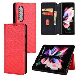 For Samsung Galaxy Z Fold4 Cubic Grid Texture Flip Leather Phone Case(Red)