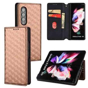 For Samsung Galaxy Z Fold4 Cubic Grid Texture Flip Leather Phone Case(Brown)