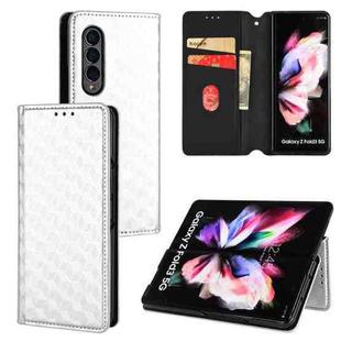 For Samsung Galaxy Z Fold3 Cubic Grid Texture Flip Leather Phone Case(Silver)