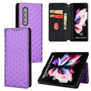 For Samsung Galaxy Z Fold3 Cubic Grid Texture Flip Leather Phone Case(Purple)