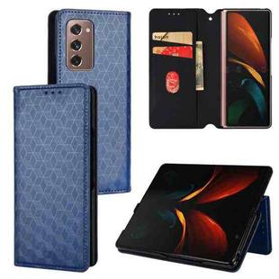 For Samsung Galaxy Z Fold2 Cubic Grid Texture Flip Leather Phone Case(Blue)
