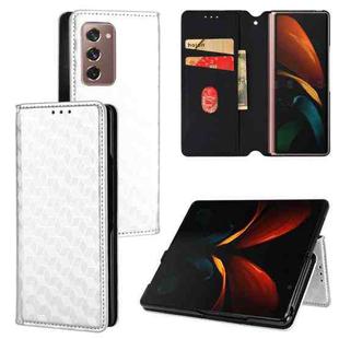 For Samsung Galaxy Z Fold2 Cubic Grid Texture Flip Leather Phone Case(Silver)