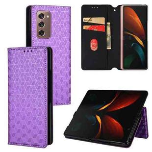 For Samsung Galaxy Z Fold2 Cubic Grid Texture Flip Leather Phone Case(Purple)