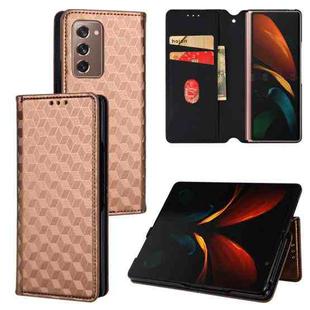 For Samsung Galaxy Z Fold2 Cubic Grid Texture Flip Leather Phone Case(Brown)