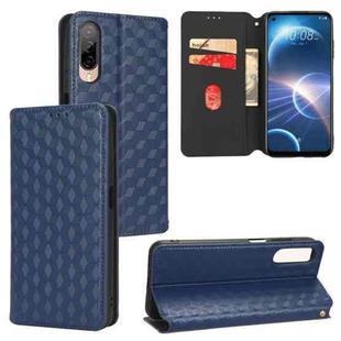 For HTC Desire 22 Pro Cubic Grid Texture Flip Leather Phone Case(Blue)
