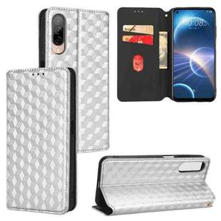 For HTC Desire 22 Pro Cubic Grid Texture Flip Leather Phone Case(Silver)