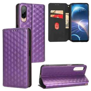 For HTC Desire 22 Pro Cubic Grid Texture Flip Leather Phone Case(Purple)