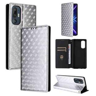 For HTC U24 Pro Cubic Grid Texture Flip Leather Phone Case(Silver)