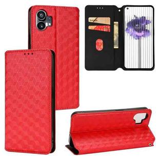 For Nothing Phone 1 Cubic Grid Texture Flip Leather Phone Case(Red)