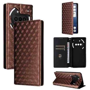 For Nothing Phone 3a Cubic Grid Texture Flip Leather Phone Case(Brown)