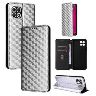 For T-Mobile REVVL 7 5G Cubic Grid Texture Flip Leather Phone Case(Silver)