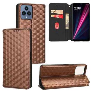 For T-Mobile REVVL 6 5G / REVVL 6x Cubic Grid Texture Flip Leather Phone Case(Brown)