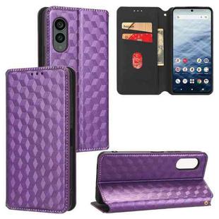 For Fujitsu Arrows N F-51C Cubic Grid Texture Flip Leather Phone Case(Purple)
