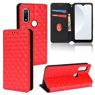 For Fujitsu Arrows WE F-51B Cubic Grid Texture Flip Leather Phone Case(Red)