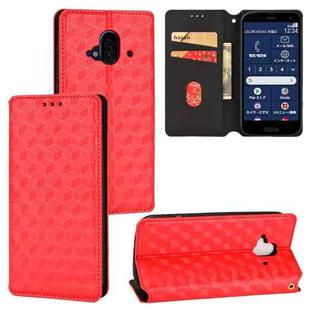 For Fujitsu Arrows F-52B Cubic Grid Texture Flip Leather Phone Case(Red)