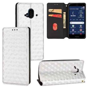 For Fujitsu Arrows F-52B Cubic Grid Texture Flip Leather Phone Case(Silver)