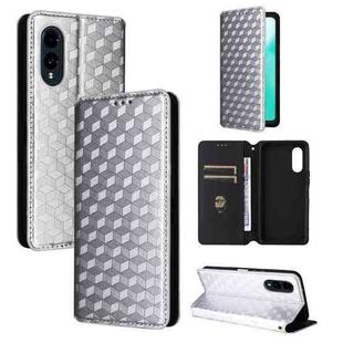 For Fujitsu Arrows We2 F-52E Cubic Grid Texture Flip Leather Phone Case(Silver)
