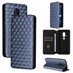 For Fujitsu FCNT Rakuraku F-53E Cubic Grid Texture Flip Leather Phone Case(Blue)