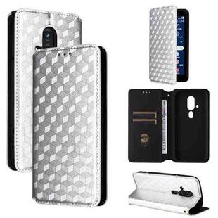 For Fujitsu FCNT Rakuraku F-53E Cubic Grid Texture Flip Leather Phone Case(Silver)