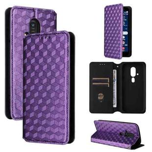 For Fujitsu FCNT Rakuraku F-53E Cubic Grid Texture Flip Leather Phone Case(Purple)