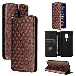 For Fujitsu FCNT Rakuraku F-53E Cubic Grid Texture Flip Leather Phone Case(Brown)