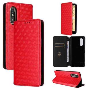 For Fujitsu Rakuraku A401FC Cubic Grid Texture Flip Leather Phone Case(Red)